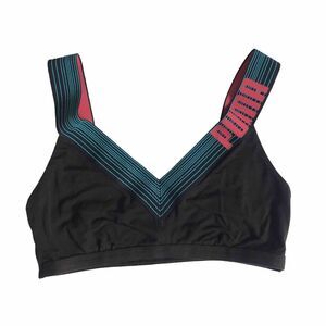 Puma Vintage Y2K Bralette Wide Strap Black Pink Green Unpadded Logo V-Neck S XS